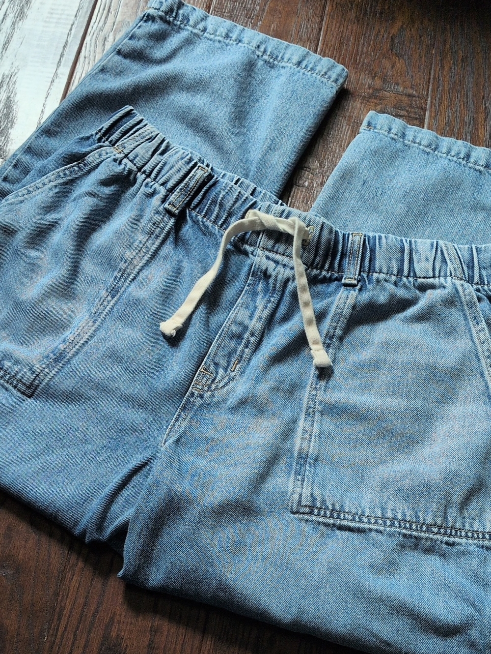 GAP I Light Blue Relaxed Wide Leg Drawstring Super Soft Denim Jeans, XL